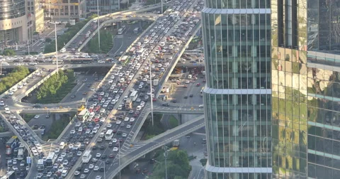 4k,timelapse,heavy traffic through BeiJing central business district,building. Stock Footage 67685011