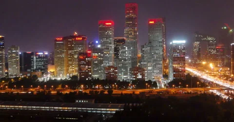 4k,timelapse,heavy traffic through BeiJing central business district at night. 库存影片 67726493
