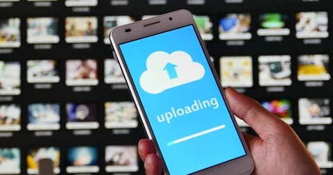 4k,upload informative and photo from computer cloud server on the smartphone. Stock Footage 72703180