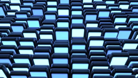 4r loop dark background with abstract blocks on plane like devices with screen Stock Footage 148052423