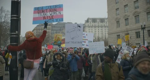 4th Annual Women’s Protest March On DC With The White House Stock Footage 123580105