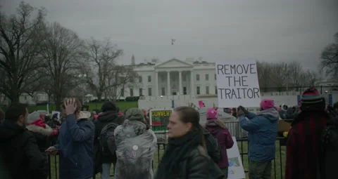 4th Annual Women’s Protest March On DC With The White House Stock Footage 151236814