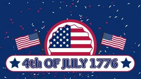 4th of July 1776 text background with two waving flag Stock Footage 237757794