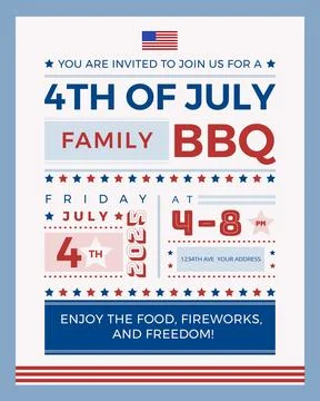 4th of July BBQ invitation template design in letter format - vector Stock Illustration