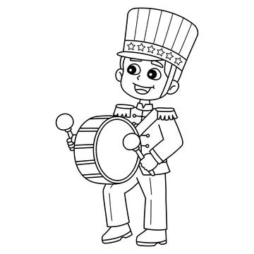 4th of July Boy Playing Drum Isolated Coloring Stock Illustration