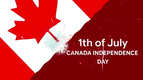4th of July Canada Day celebration background. Vibrant red maple leaf flag wavin Stock-Footage 339542819