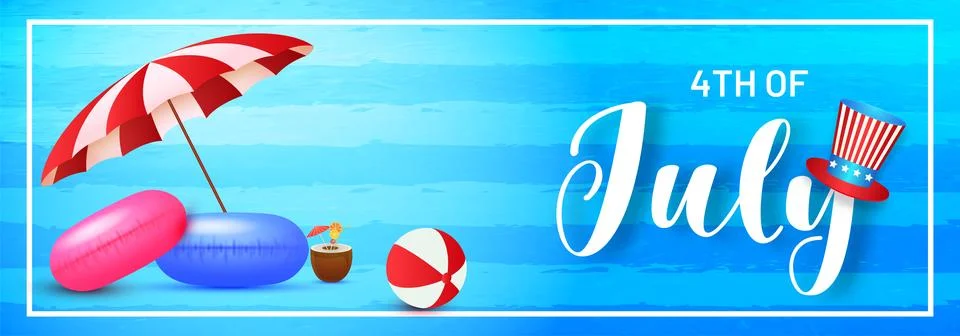 4th Of July celebration header or banner design with uncle sam hat and beac.. 스톡 일러스트