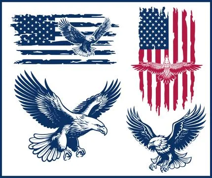 4th of July Eagle With American Flag with Eagle Through Flag Stock Illustration