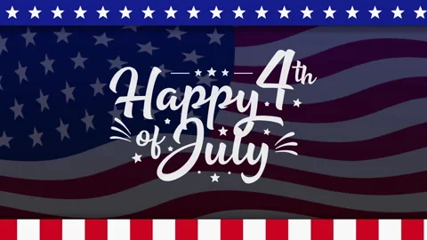 4th of july festive text animation with flag, fireworks, and burst elements Stock Footage 332683575