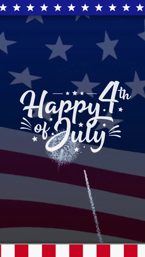 4th of july festive text animation with flag, fireworks, and burst elements Stock Footage 332683576