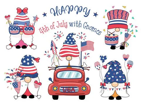 4th of July with gnome Stock Illustration
