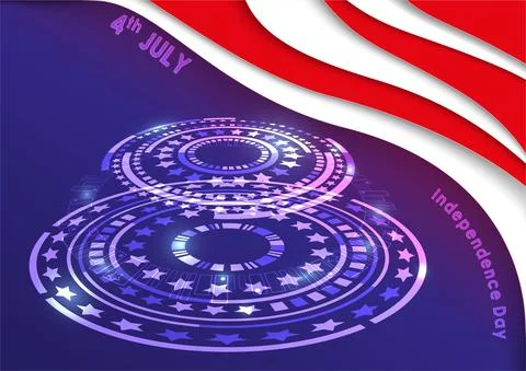 4th July hi-tech background and banner paper cut vector. Illustrazione stock