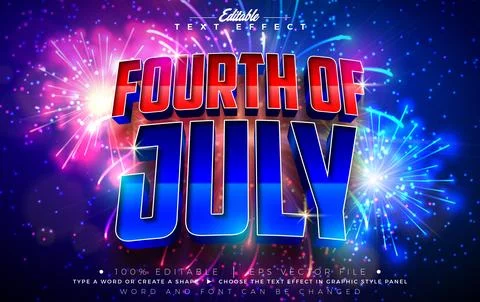 4th of July Independence Day Text Effect Design Editable Vector Graphic Style Stock Illustration