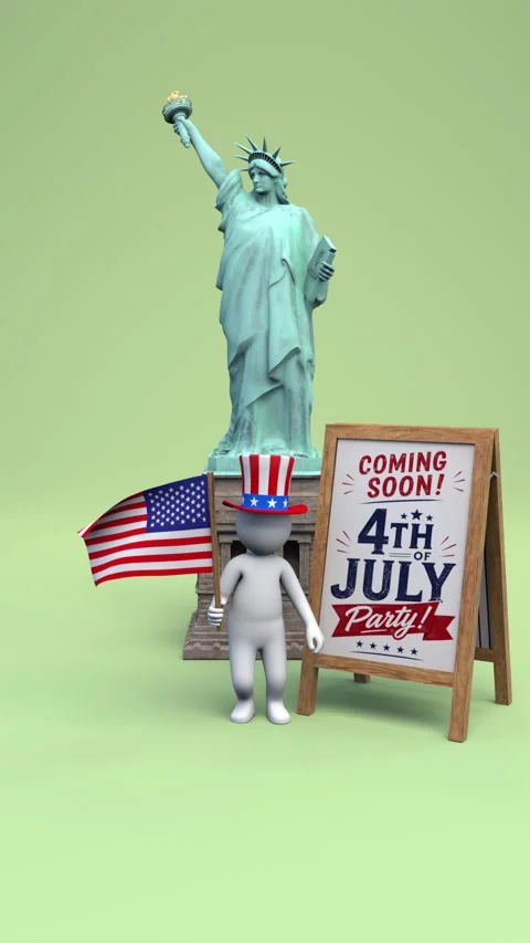 4th of July party poster – 3d render looped. Video stock 336594305