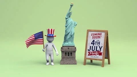 4th of July party poster – 3d render looped. Video stock 336594311