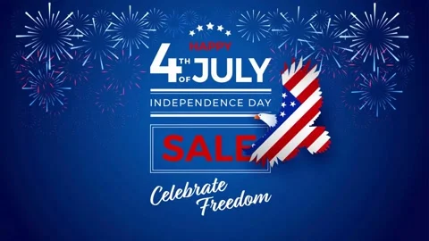 4th of July Sale loop video background with eagle, fireworks and typography Video stock 310542836