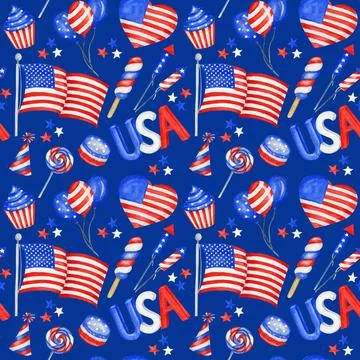 4th of july Seamless pattern. Patriotic american holiday Fourth of July fabric Stock Illustration