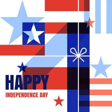 4th of July simple geometric background with American flag, stars, stripes. U Stock Illustration