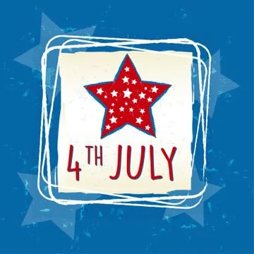 4th of July with star in square frame - USA American Independence Day Stock Illustration