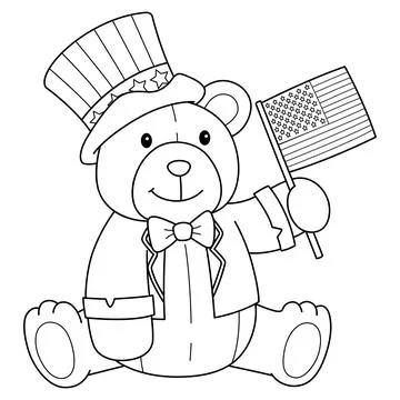 4th of July Teddy Bear US Flag Isolated Coloring Stock Illustration