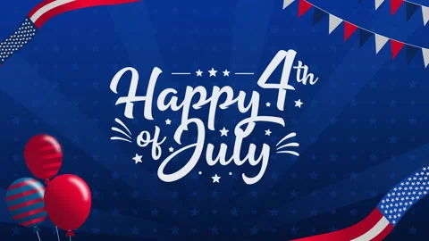 4th of july text animation celebration with balloons and fireworks Stock-Footage 332623788