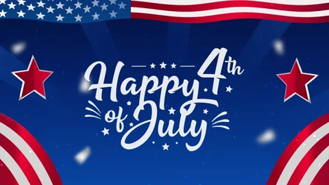 4th of july text animation with flags, stars, and fireworks Stock Footage 332681885