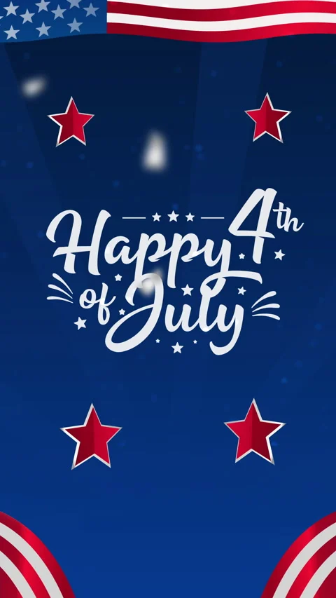 4th of july text animation with flags, stars, and fireworks Stock Footage 332681887