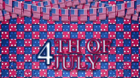 4th of july text on usa national flag theme background with square shapes a.. Stock Footage 310399337