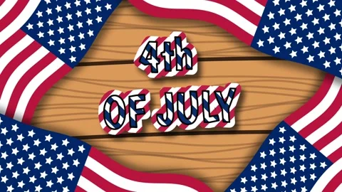 4th of July text on wooden board covered with national flag of usa Stock Footage 237745950