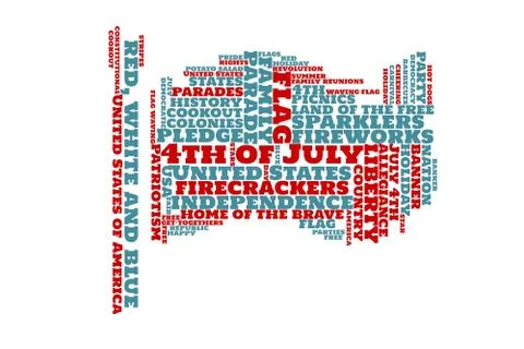 4th of July word cloud in the shape of a flag Stock Illustration