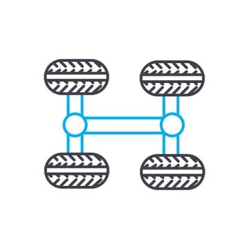 4WD transmission vector thin line stroke icon. 4WD transmission outline Stock Illustration