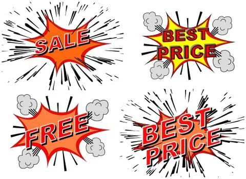 4X Cartoon Explosions Stock-Illustration