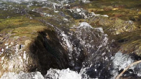 4x slow motion close-up video of turbulent mountain river with crystal-clea.. Vídeos de archivo 339430214