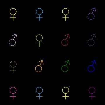 4x4 cell matrix for a total of 16 mixed male and female symbols with random.. Stock Illustration