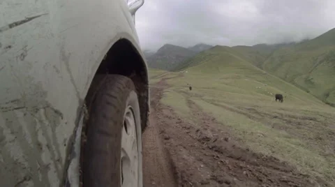 4X4 driving in mud, mountain, mud spashes camera Stock Footage 41754041