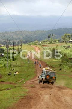 4X4 Jeep On Dirt Road Towards The Jungle Mount Kenya National Park Kenya