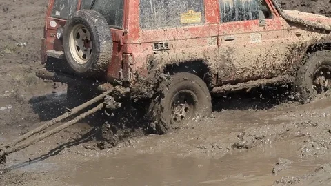 4x4 off road vehicle trying to help Stock Footage 71505193