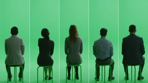 5-in-1 Green Screen Collage: Three Men and Two Women Sitting on the Chroma Key Stock Footage 129408261