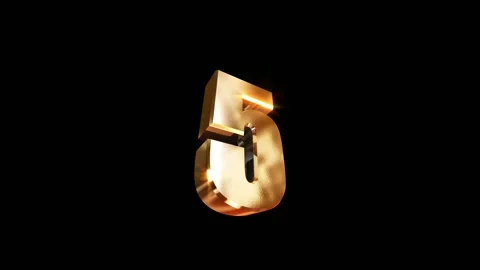 5, 3d golgen text number on black background 스톡 동영상 127718100
