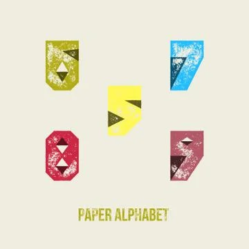 5 6 7 8 9 - Grunge Retro Paper Type Alphabet Stock Illustration