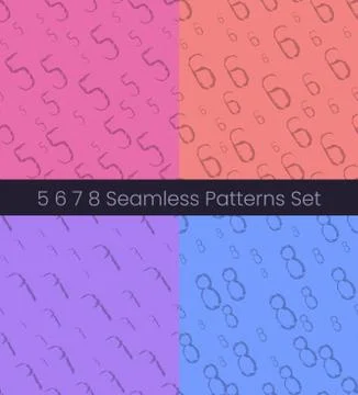 5 6 7 8 nuber seamless patterns set. Numbers colorful vector illustration. EP Stock Illustration