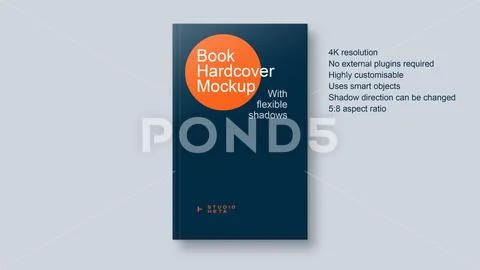 5 by 8 Book Hardcover Mockup With Customisable Shadows PSD Template