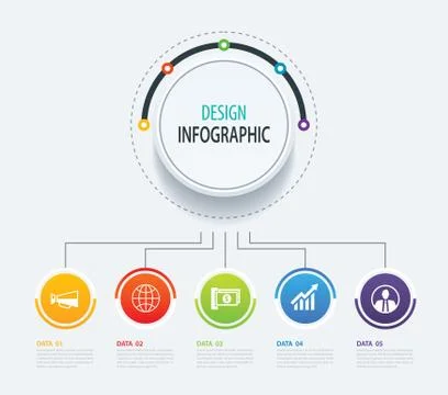 5 abstract circle infographic number business options template. Vector illu.. Illustrazione stock