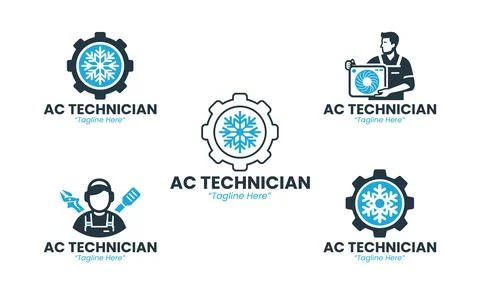 5 AC Technician Logo Set Modern Service Branding Collection Stock Illustration