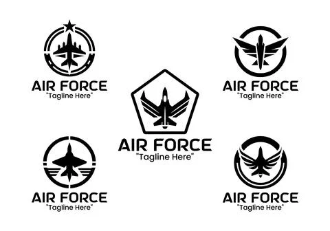 5 Air Force Logo Set Military Aviation Emblem Collection Black and White Stock Illustration