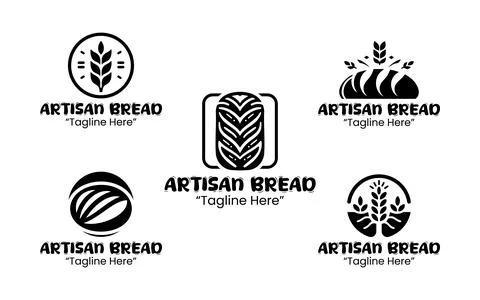 5 Artisan Bread Logo Set Handcrafted Bakery Branding Black and White Stock Illustration