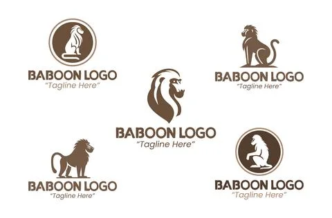 5 Baboon Logo Set Brown Color Modern Minimalist Animal Brand Design Stock Illustration