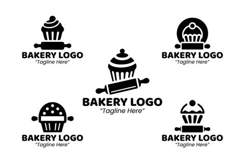 5 Bakery Logo Set Modern Minimalist Culinary Brand Design Black and White Stock-Illustration