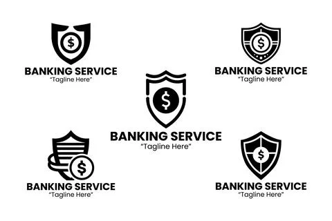5 Banking Service Logo Set Black and White Modern Minimalist Finance Brand .. Stock Illustration