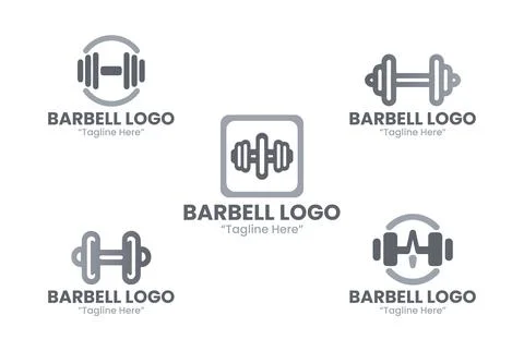 5 Barbell Logo Set Grey Modern Fitness Brand Design Stock Illustration